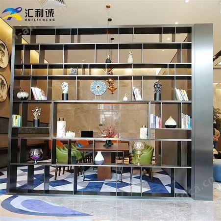 古铜拉丝不锈钢书架 样板房新中式展示架定制