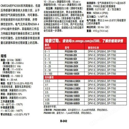 PX2300-25DI 差压传感器 OMEGA/欧米茄