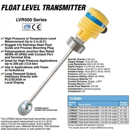 OMEGA欧米茄 LVR516浮球液位变送器