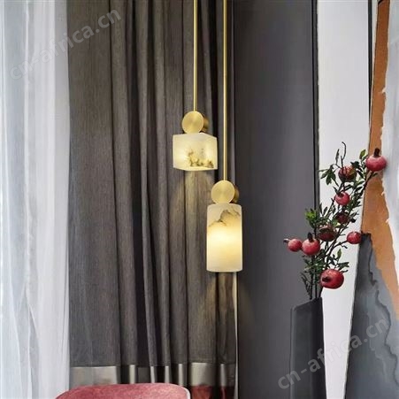 双庆灯饰北欧云石吊灯 卧室床头灯单头吊线灯 简约全铜轻奢小吊灯