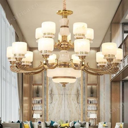 西班牙进口天然云石灯 全铜客厅餐厅吊灯 豪华新中式复古别墅灯具定制