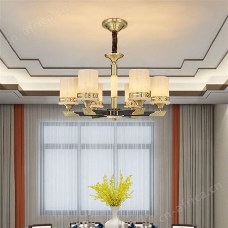 轻奢全铜吊灯 进口天然玉石灯 新中式软装灯具 客厅餐厅书房吊灯