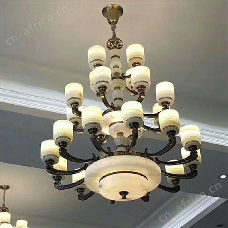 西班牙进口天然云石灯 全铜客厅餐厅吊灯 豪华新中式复古别墅灯具定制