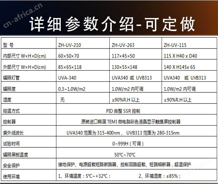 紫外线老化试验箱详细参数表介绍