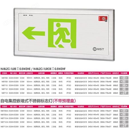 拿斯特6S光世界嵌墙式不锈钢36V应急灯N-BLZC-1LREⅠ0.5WZHE N-BLZC-1LROEⅠ0.5WZHF