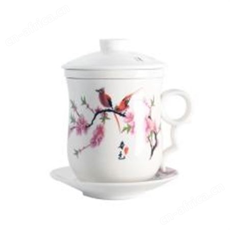 红素中国白会议杯老板杯带盖茶杯 500件起订不单独零售