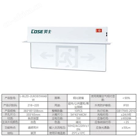 劳士敏华电工应急指示灯嵌顶式玻璃吊牌多款可选AC220V自电标志灯L-BLZD-2LROEI5WABW