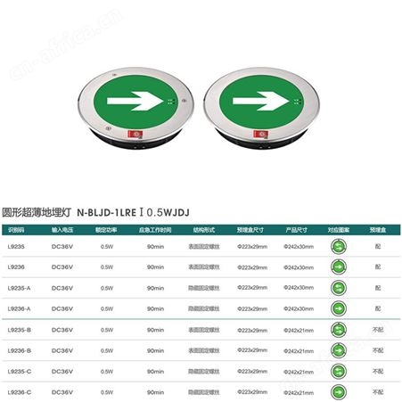 劳士敏华智能灯具装备管理系统停电备用应急照明圆形超薄DC36V向右标识地埋灯N-BLJD-1LREⅠ0.5WJDJ