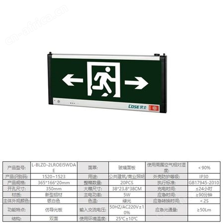 劳士应急灯电池仿导光板AC220V安全地标识单和双面铝材双向标志灯L-BLZD-2LROEI5WDAE-AF
