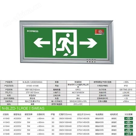 飞普利斯劳士新国标紧急逃生应急照明嵌墙式铝合金220V标志灯N-BLZD-1LROEI5WEAS
