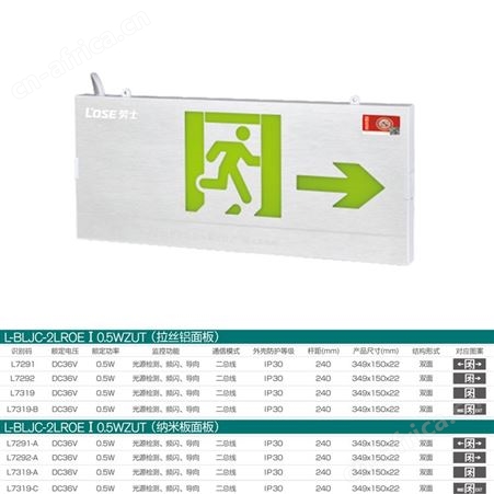 劳士市电智能照明系统小型拉丝铝纳米板面板可选双面向右标志应急出口指示灯L-BLJC-2LROEⅠ0.5WZUT