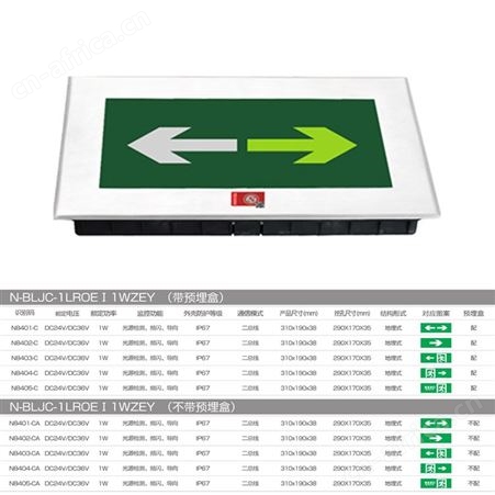 敏华应急灯NST集电集控DC24V/DC36V长方形玻璃面拉丝面盖隐藏固定地埋灯N-BLJC-1LROEⅠ1WZEY