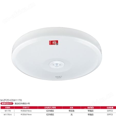 敏华电工拿斯特安装规范安全出口直边红外感应带强启智能照明小号吸顶式应急灯M-ZFZD-E5W1176
