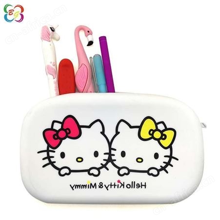 现模供应博高硅胶kitty猫笔袋卡通可爱大容量硅胶笔袋