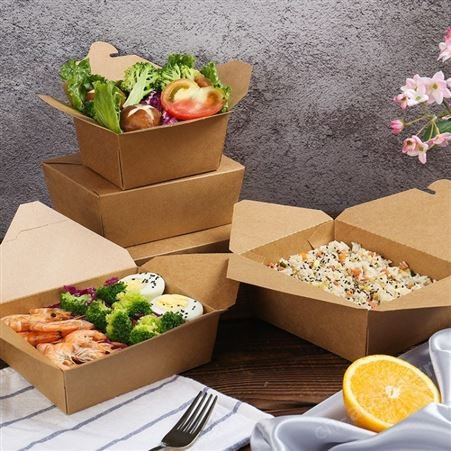 定制牛皮纸饭盒 水果沙拉纸盒便当盒 批发一次性外卖打包快餐盒 意点森昂