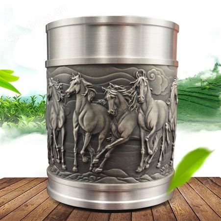 锡制茶叶罐礼品定制 纯锡工艺品定做 八骏腾飞中工锡器茶叶筒茶具 金属工艺礼品订做厂家