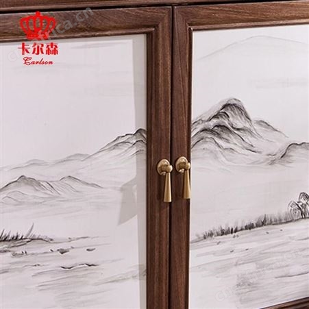 卡尔森苏州家具厂新中式禅意实木茶水柜餐边碗柜酒柜简约玄关柜隔断装饰定制