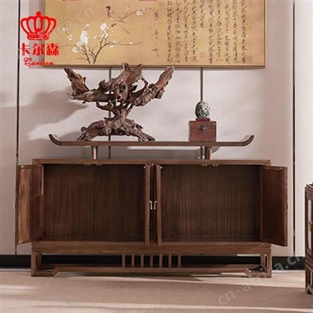 卡尔森苏州家具厂新中式禅意实木茶水柜餐边碗柜酒柜简约玄关柜隔断装饰定制