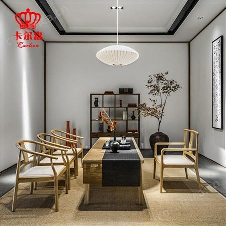 卡尔森苏州家具厂原木售楼处部大厅接待桌椅酒店茶楼餐厅实木桌椅组合定制