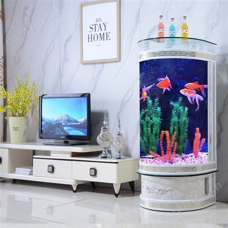 金鱼缸客厅小型半圆形玻璃水族箱圆柱立式家用落地大型生态免换水