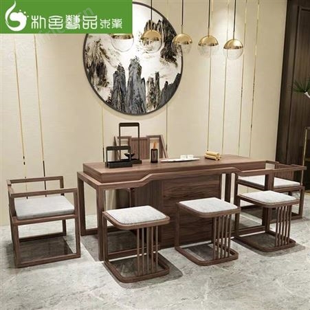 浙江中式实木茶桌 南榆木仿古茶公茶桌椅组合 禅意实木功夫茶台套装