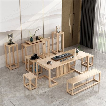 实木茶几茶桌椅 松木简约现代大板桌设计 原木禅意办公室方形木质茶台桌定制