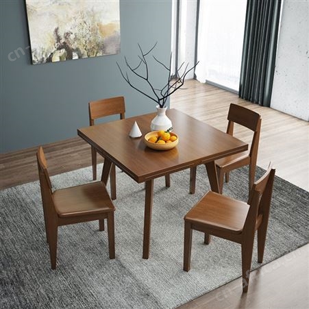 北欧现代简约实木餐桌设计 家用小户型折叠伸缩饭桌方圆两用餐桌椅组合