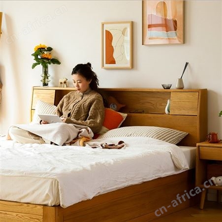 云南北欧实木床日式床全实木1.8m 储物箱体式床定制 白橡木抽屉式双人加宽床