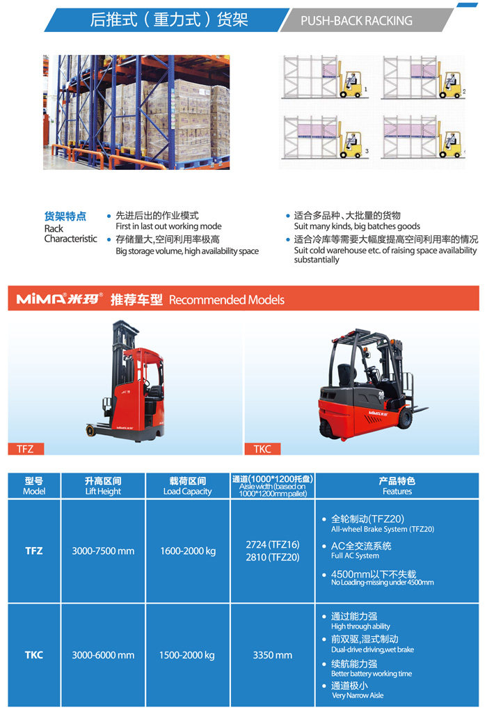 MiMA(米玛)电动叉车教你如何给货架挑选适合的叉车